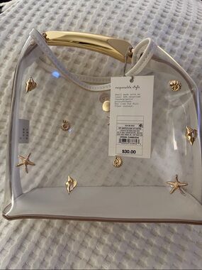 Clear PVC Tote with Gold Seaside Charms - White Trim